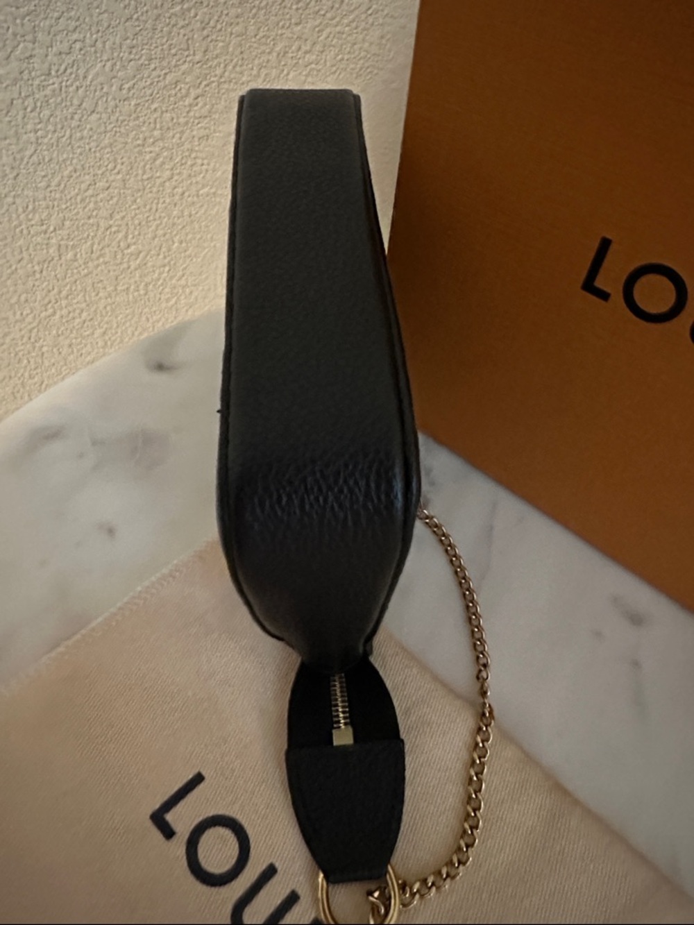 Louis Vuitton Black with Cream Monogram Mini Pochette Wristlet - Picture 9 of 10